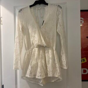 Express White Lace Wrap Style Top Romper